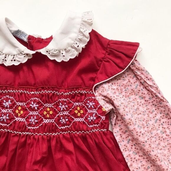 Vintage Polly Finders hand smocked maroon dress 4T - Picture 2 of 5